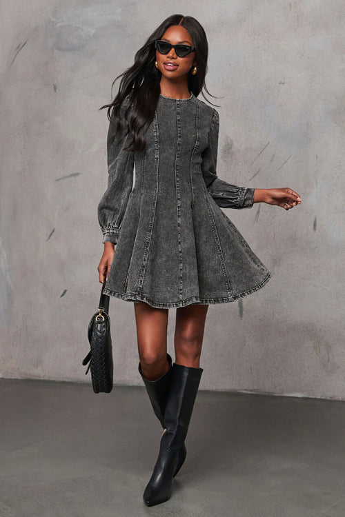 Sweet Looking Flare Denim Mini Dress