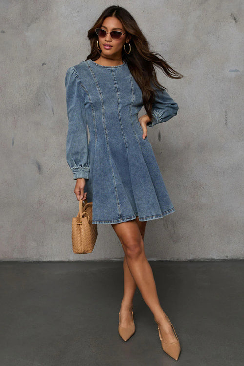 Sweet Looking Flare Denim Mini Dress