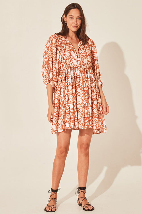 Take Your Joy Printed Babydoll Mini Dress