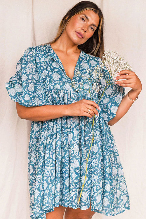 Take Your Joy Printed Babydoll Mini Dress