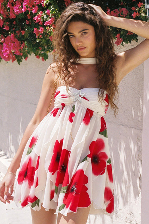 Vaivah Halter Neck Print Mini Dress