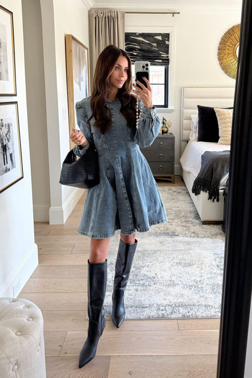 Sweet Looking Flare Denim Mini Dress