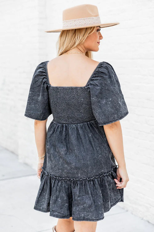 Pleasant Cutie Smocked Denim Mini Dress