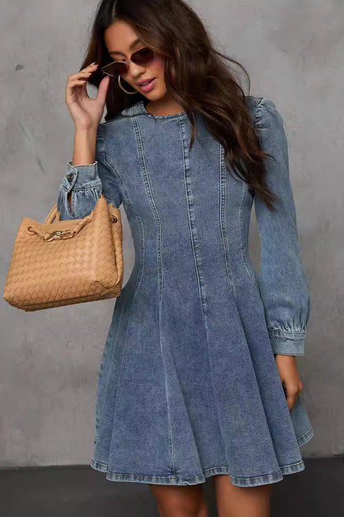 Sweet Looking Flare Denim Mini Dress