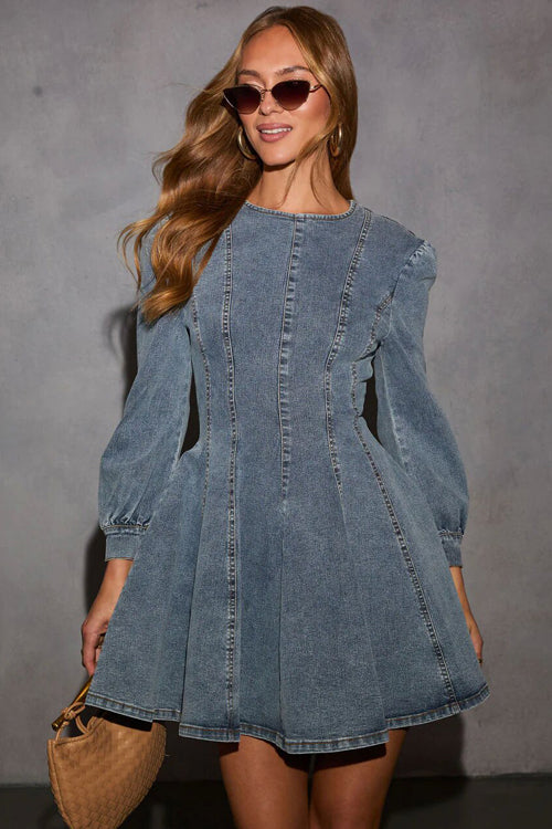 Sweet Looking Flare Denim Mini Dress