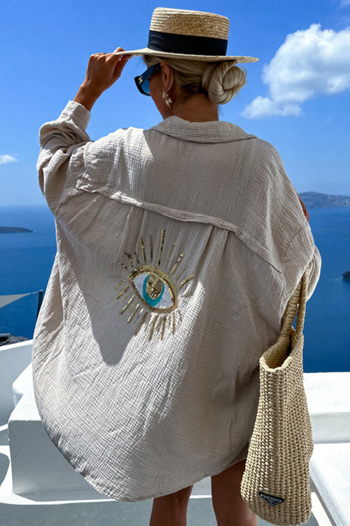 Summer Escapades Linen Sequin-Embroidered Top