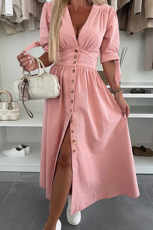 On This Sweet Day Button Down Denim Maxi Dress