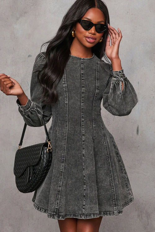 Sweet Looking Flare Denim Mini Dress