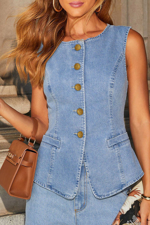 Carefree Style Denim Vest Set