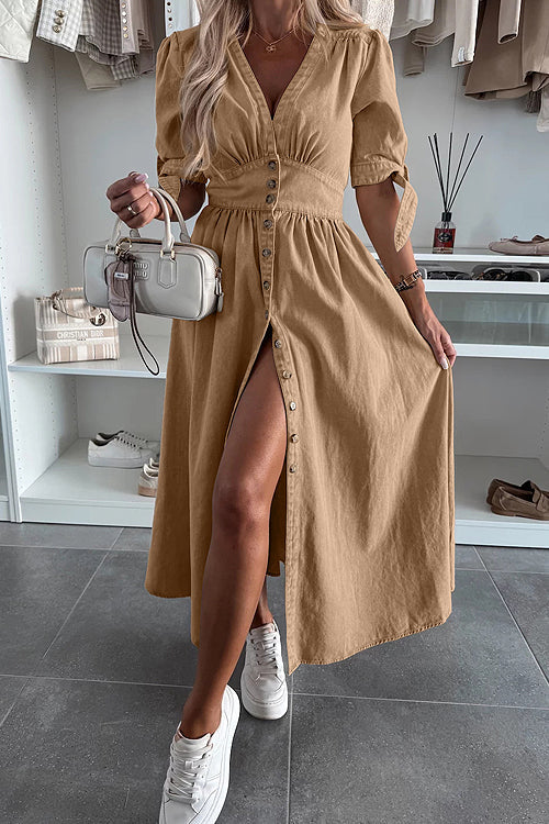 On This Sweet Day Button Down Denim Maxi Dress