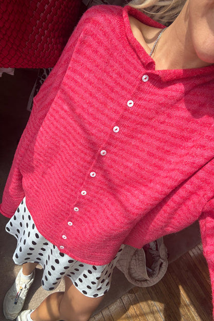 Attractively Cozy Soft Striped Knit Cardigan - Rose Pink