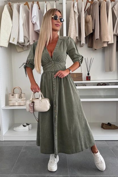 On This Sweet Day Button Down Denim Maxi Dress