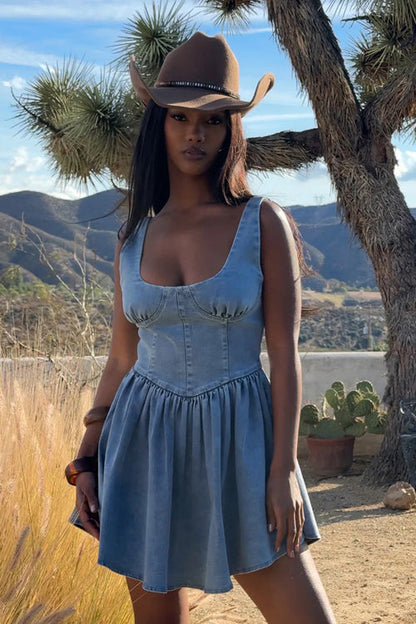 Precisely Sweet Flare Denim Mini Dress