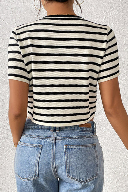 Best Essence Striped Tie-Front Knit Top