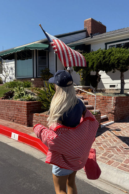 Attractively Cozy Soft Striped Knit Cardigan - Red