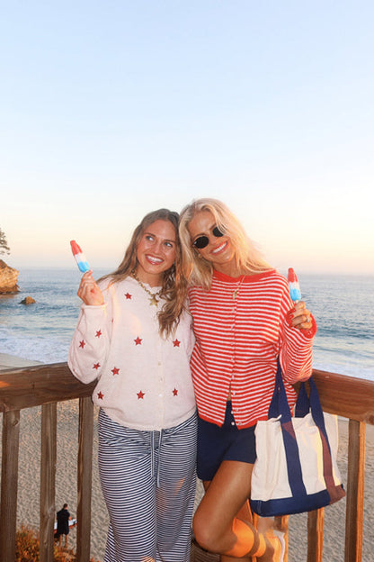 Attractively Cozy Soft Striped Knit Cardigan - Red