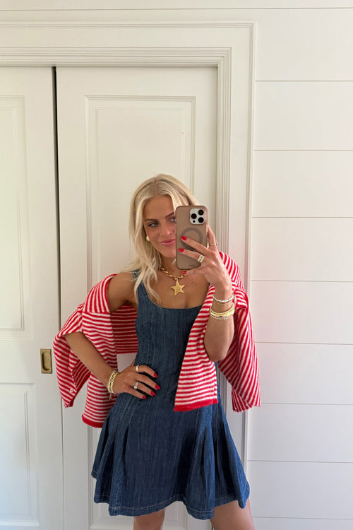 Attractively Cozy Soft Striped Knit Cardigan - Red