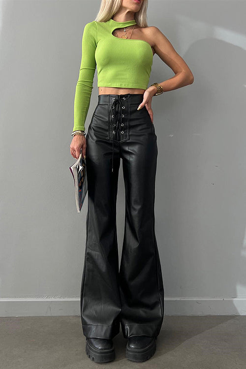 Cute Chicness Wide-Leg Leather Pants