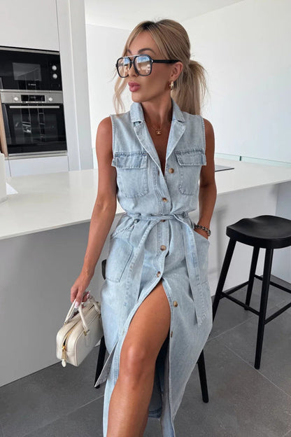So Delighted Button Down Sleeveless Midi Dress - 4 Colors