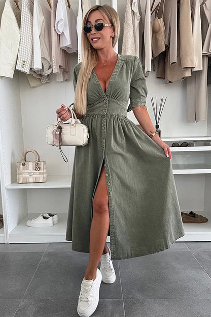 On This Sweet Day Button Down Denim Maxi Dress