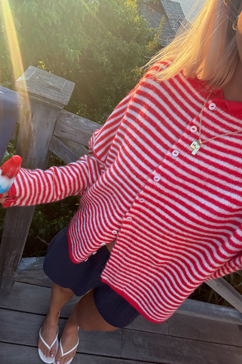 Attractively Cozy Soft Striped Knit Cardigan - Red