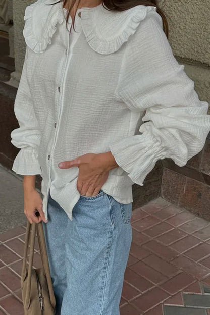 Sunny Culture White Textured Collared Long Sleeve Top