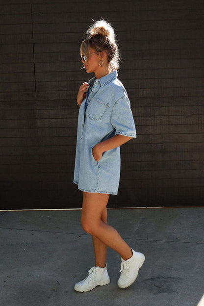 Festival Feelin' Light Wash Short Sleeve Denim Romper
