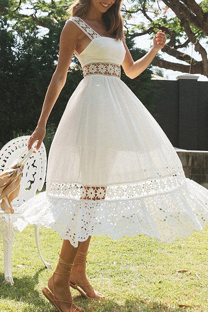 Elevated Sweetie White Lace Sleeveless Maxi Dress