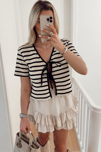 Best Essence Striped Tie-Front Knit Top