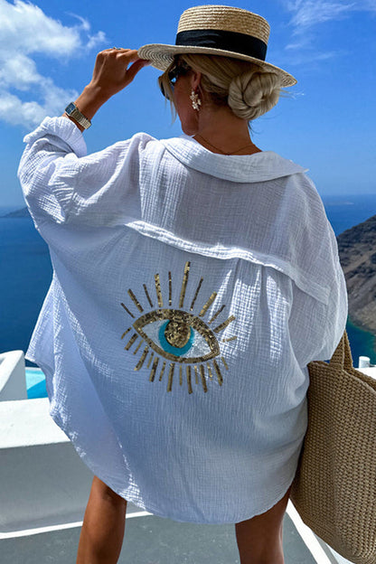 Summer Escapades Linen Sequin-Embroidered Top